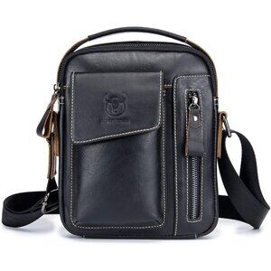 💫 Lukzijaes Leather Genuine Men Black Small Lightweight Sling Messenger Bags